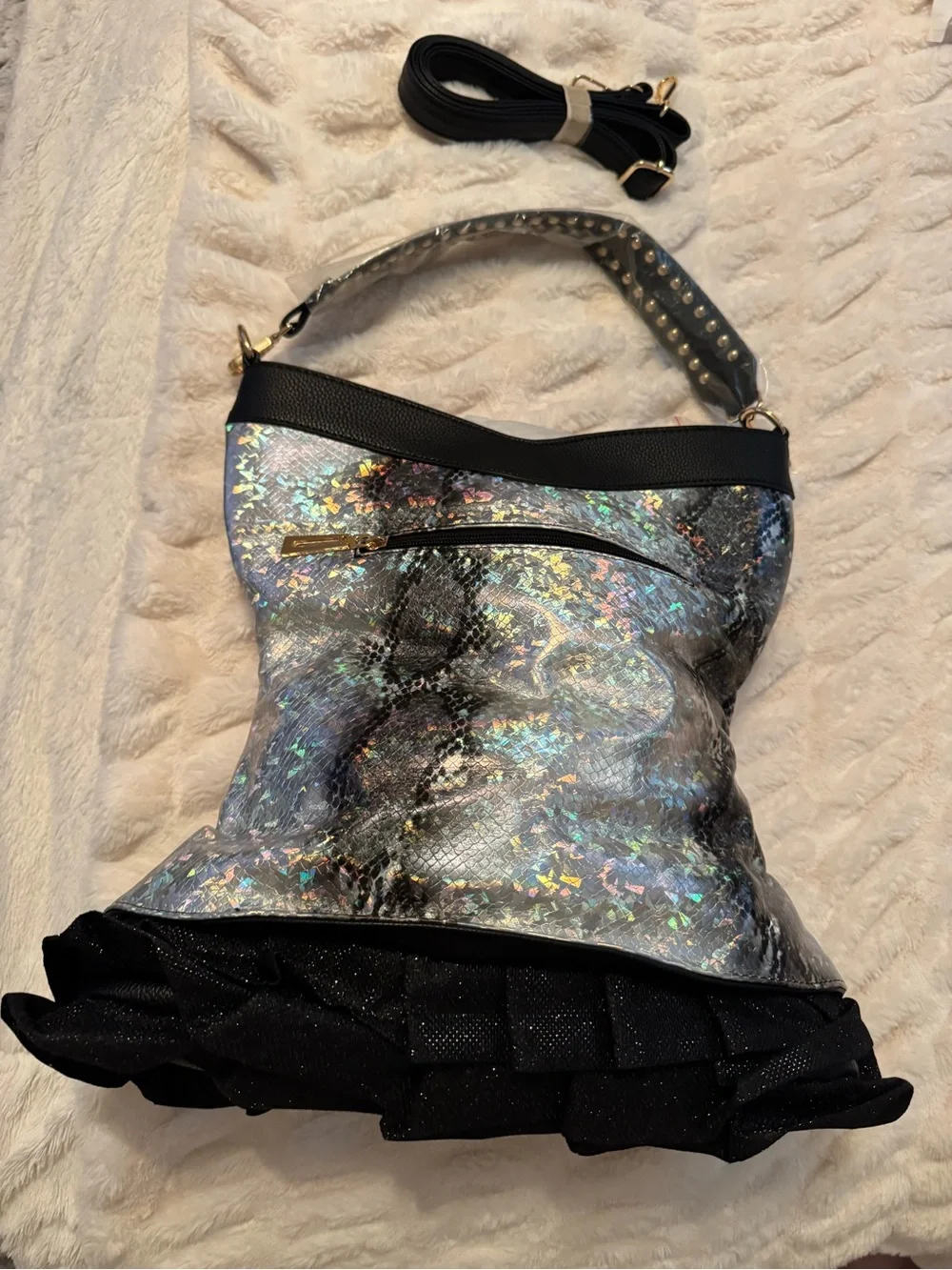 Chic Corset Handbag NWT Holographic Iridescent Black Studded Skirt
